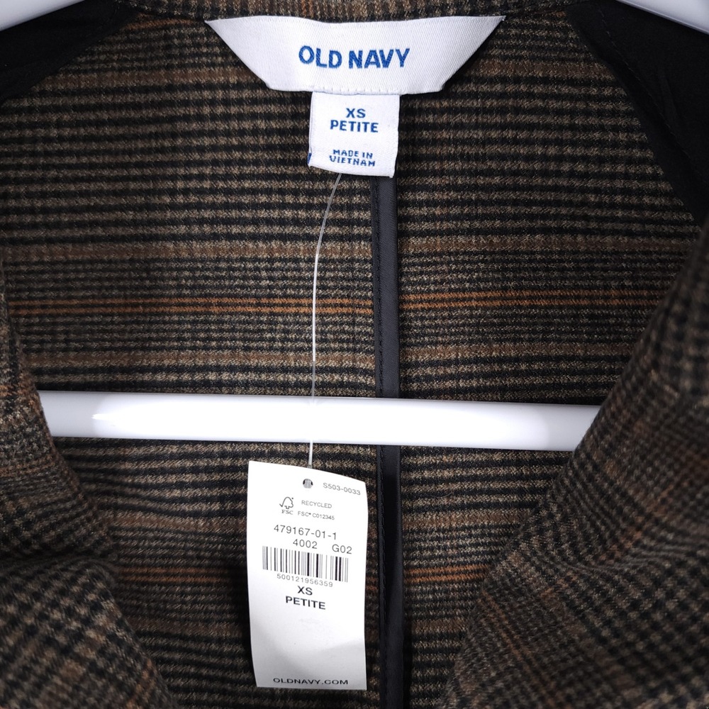 Old Navy Womens XS Petite Relaxed Unlined Blazer Brown Plaid Jacket New - Picture 2 of 16